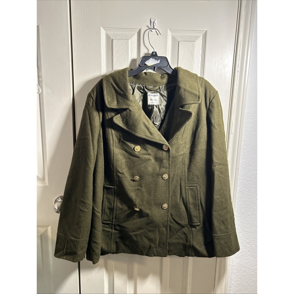 Old‎ Navy Coat Womens 2XL Green Wool Blend Double Breasted Peacoat Jacket Lined